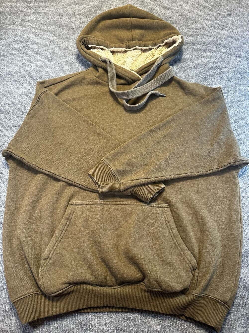 Aerie Sherpa Lined Hoodie Olive Green Size S/P Cozy Chunky Baggy Casual Neutral